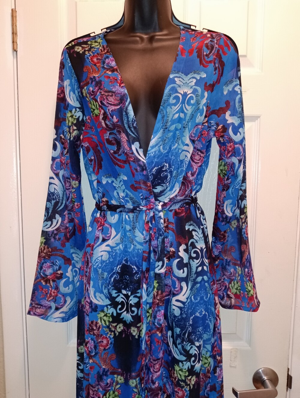 Kendall & Kylie Bold Vibrant Blue Floral Wrap Duster Or Sheet Maxi Dress